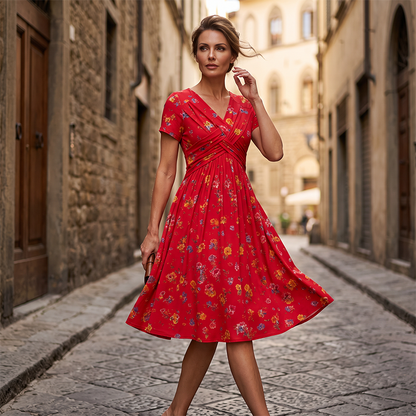 ⏳LAST DAY SALE ONLY￡16.99!!🌿Women's V-Neck Floral Print Dress with Twist Waist