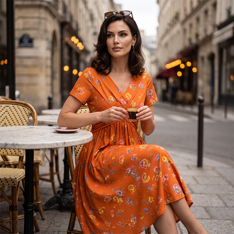 ⏳LAST DAY SALE ONLY￡16.99!!🌿Women's V-Neck Floral Print Dress with Twist Waist