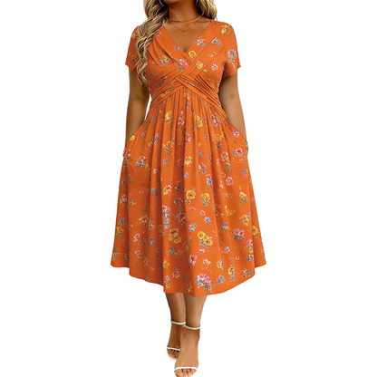 ⏳LAST DAY SALE ONLY￡16.99!!🌿Women's V-Neck Floral Print Dress with Twist Waist