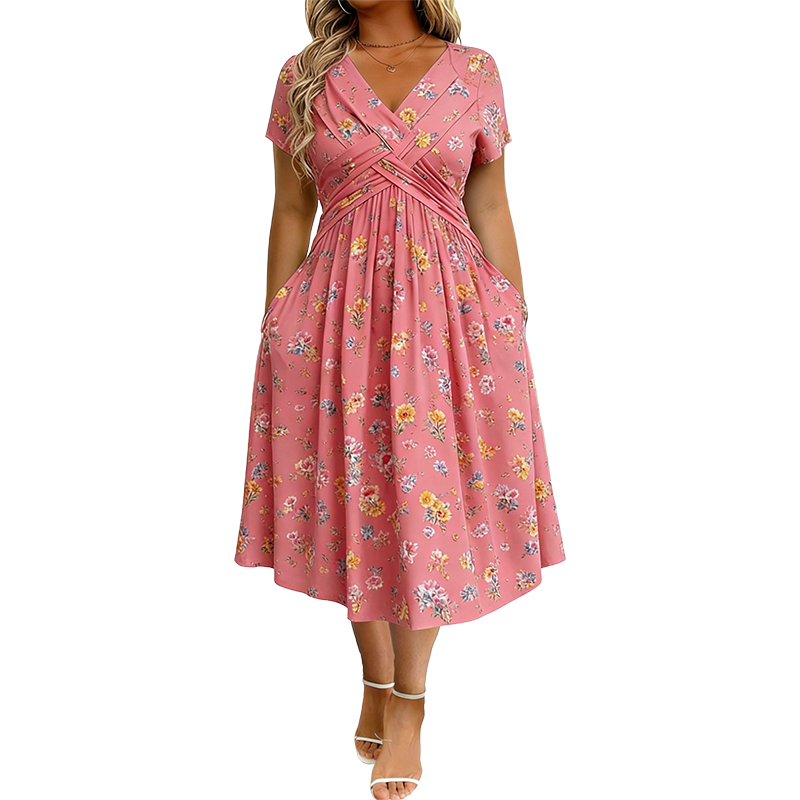 ⏳LAST DAY SALE ONLY￡16.99!!🌿Women's V-Neck Floral Print Dress with Twist Waist