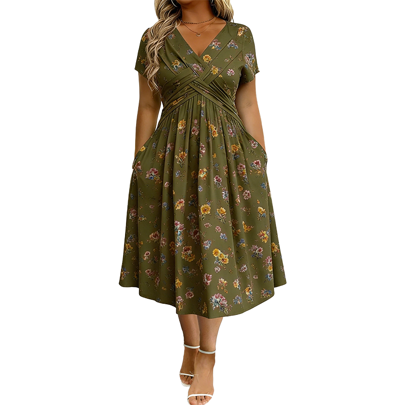 ⏳LAST DAY SALE ONLY￡16.99!!🌿Women's V-Neck Floral Print Dress with Twist Waist