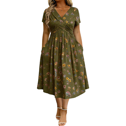 ⏳LAST DAY SALE ONLY￡16.99!!🌿Women's V-Neck Floral Print Dress with Twist Waist