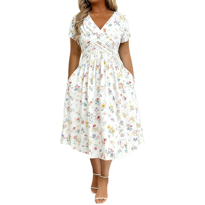 ⏳LAST DAY SALE ONLY￡16.99!!🌿Women's V-Neck Floral Print Dress with Twist Waist