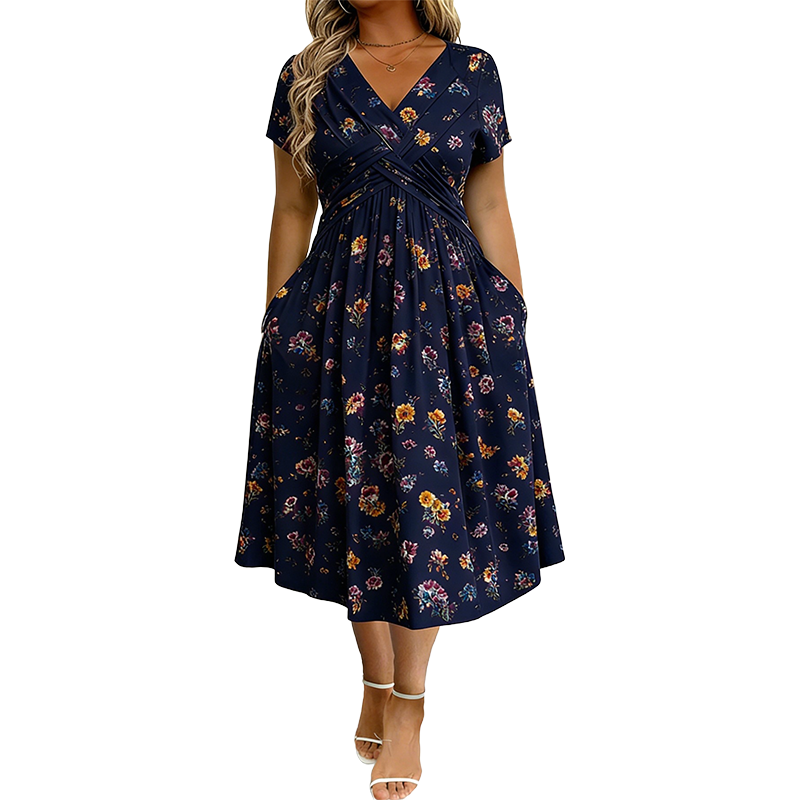 ⏳LAST DAY SALE ONLY￡16.99!!🌿Women's V-Neck Floral Print Dress with Twist Waist