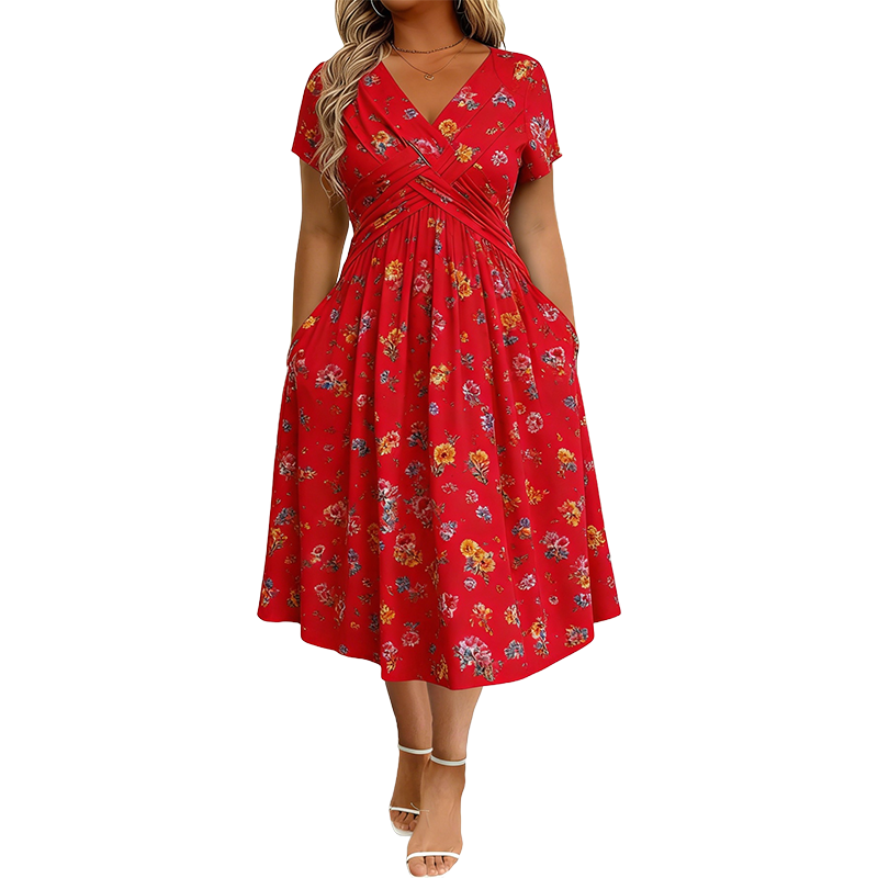 ⏳LAST DAY SALE ONLY￡16.99!!🌿Women's V-Neck Floral Print Dress with Twist Waist