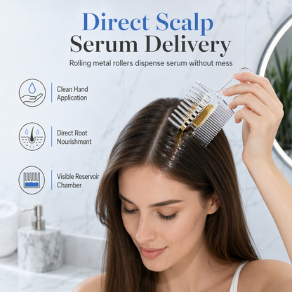 Double Sided Scalp Applicator Comb and Roller Ball Massager for Hair Liquid and Essential Oils