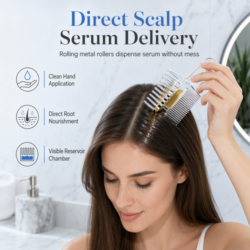 Double Sided Scalp Applicator Comb and Roller Ball Massager for Hair Liquid and Essential Oils