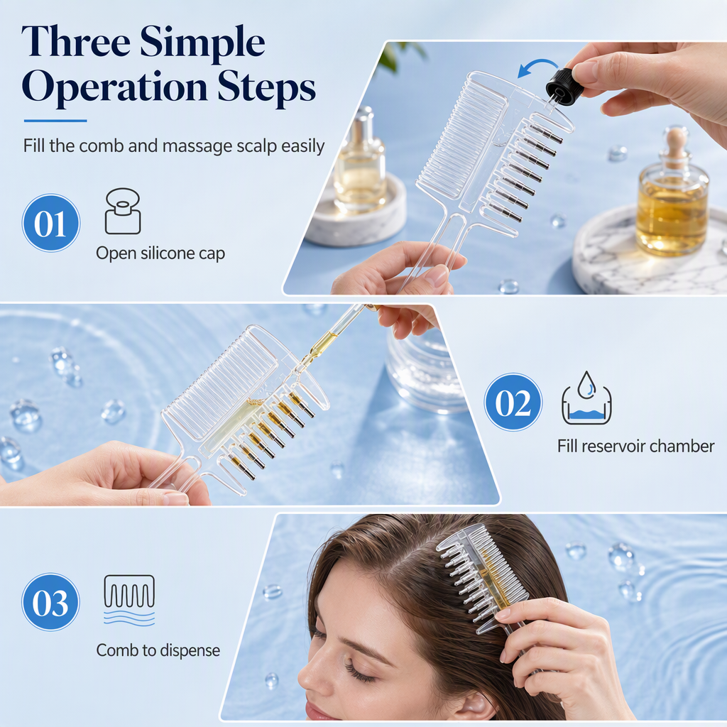 Double Sided Scalp Applicator Comb and Roller Ball Massager for Hair Liquid and Essential Oils