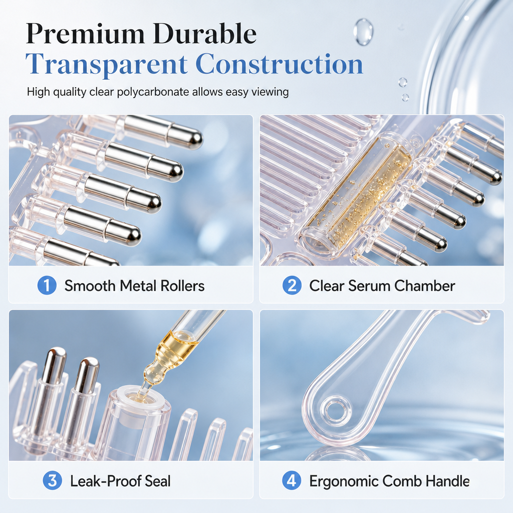 Double Sided Scalp Applicator Comb and Roller Ball Massager for Hair Liquid and Essential Oils