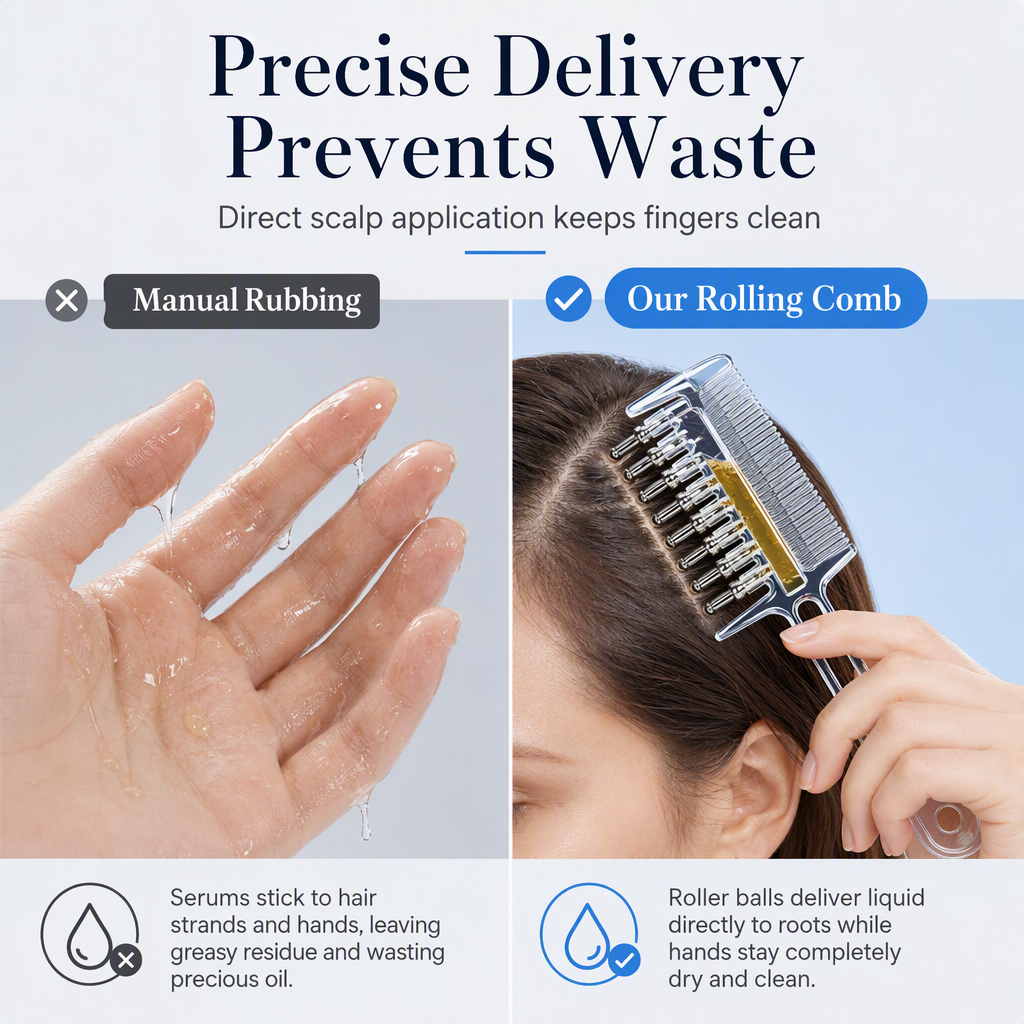Double Sided Scalp Applicator Comb and Roller Ball Massager for Hair Liquid and Essential Oils